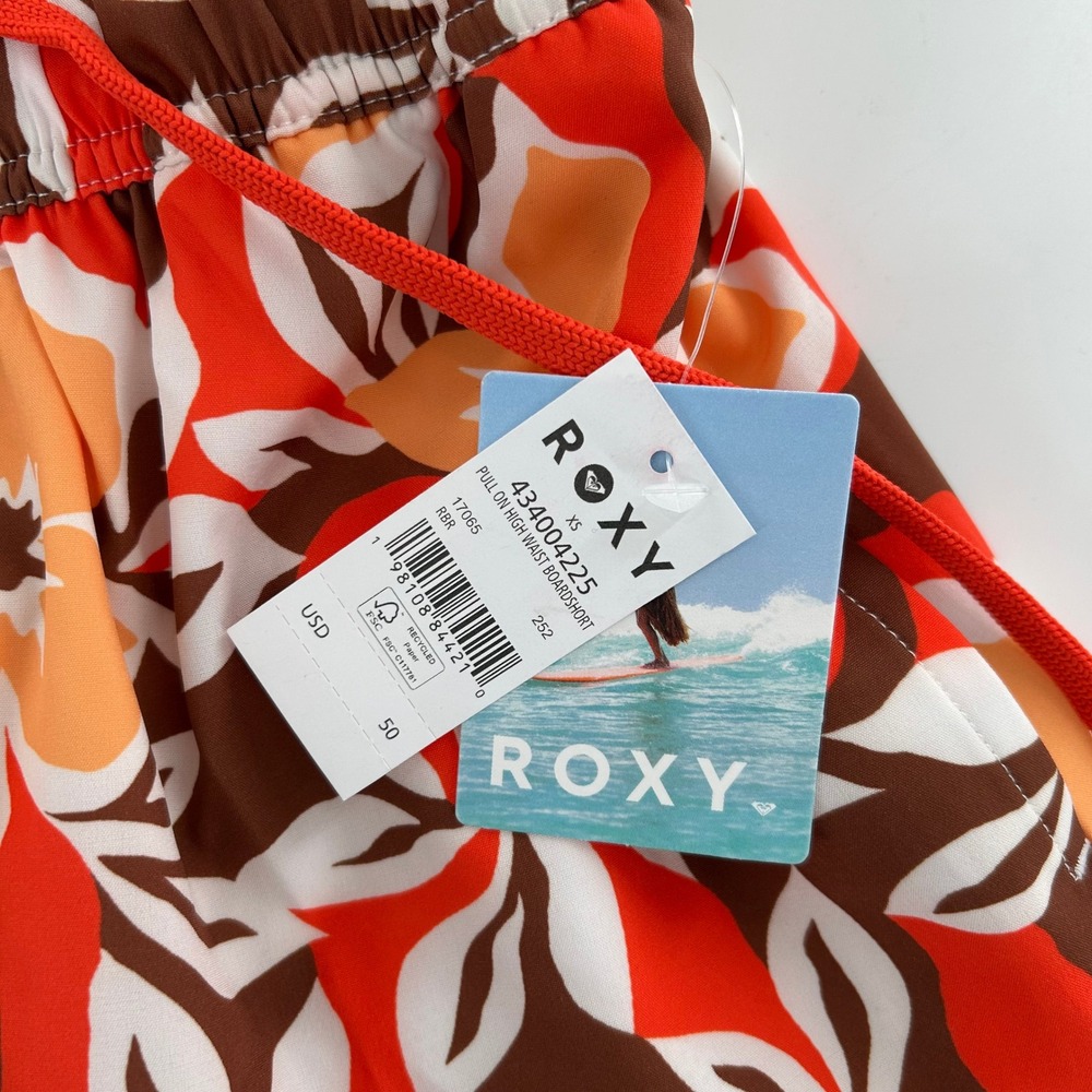 NWT Roxy Women's XS Pull On High Waist Boardshorts Floral Print Red Orange Brown - Picture 5 of 15